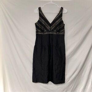 Vintage Ann Taylor Black Beaded Silk & Lace Sleeveless Formal Cocktail Dress 6